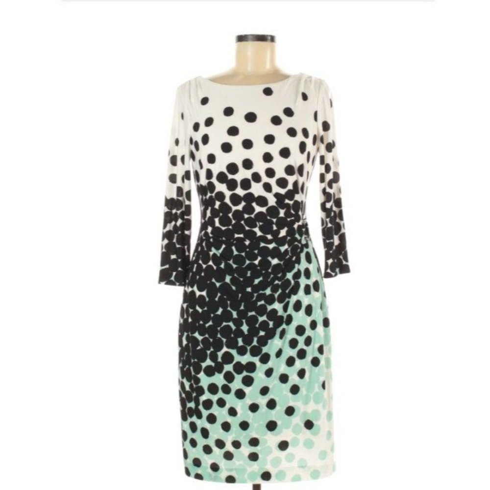 Tahari Ruched Scoop Neck Polkadot Sheath Dress